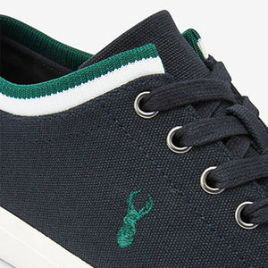 Navy Blue Collared Canvas Trainers