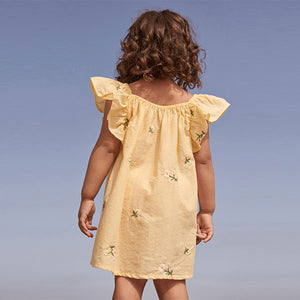 Lemon Yellow Embroidered Frill Dress (3mths-6yrs)