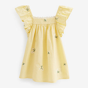 Lemon Yellow Embroidered Frill Dress (3mths-6yrs)