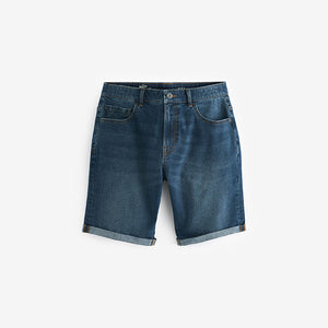 Mid Blue Straight Fit Stretch Denim Shorts