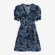 Load image into Gallery viewer, Navy Blue Sprig Short Sleeve V-Neck Wrap Mini Dress

