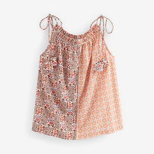 Load image into Gallery viewer, Peach Splice Print Strappy Tassel Detail Cami Top
