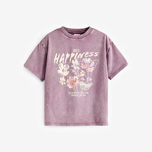 Pink Floral Acid Wash Graphic T-Shirt (3-12yrs)