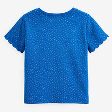 Load image into Gallery viewer, Navy Spot Scallop Cotton T-Shirt (3mths-6yrs)
