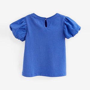 Cobalt Blue Cotton Puff Sleeve T-Shirt (3mths-5yrs)