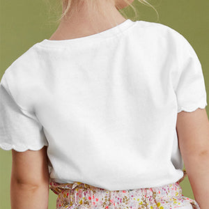 White Scallop Cotton T-Shirt (3mths-6yrs)