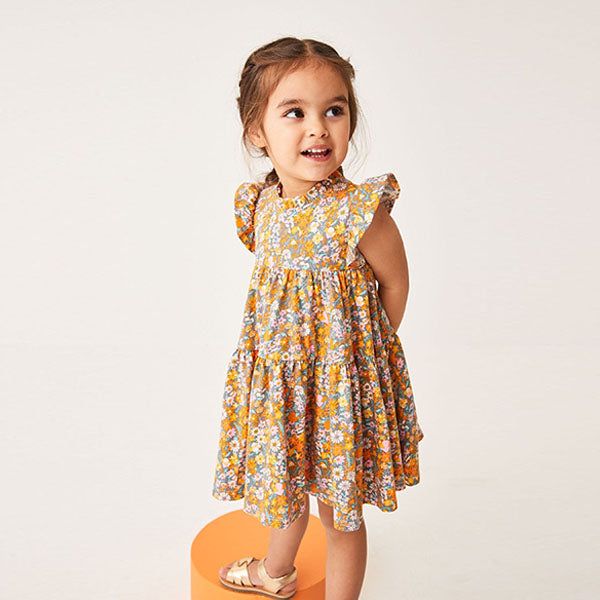 Orange Floral Short Sleeve Tiered Jersey Dress (3mths-6yrs)