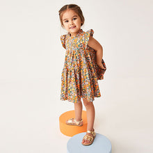 Load image into Gallery viewer, Orange Floral Short Sleeve Tiered Jersey Dress (3mths-6yrs)
