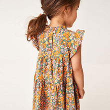 Load image into Gallery viewer, Orange Floral Short Sleeve Tiered Jersey Dress (3mths-6yrs)
