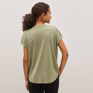 Olive Green Sequin Stripe Sparkle Cap Sleeve Slouchy T-Shirt
