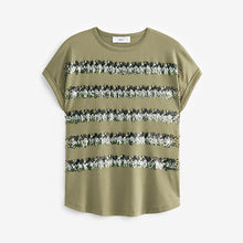 Load image into Gallery viewer, Olive Green Sequin Stripe Sparkle Cap Sleeve Slouchy T-Shirt
