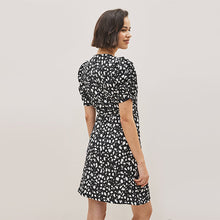 Load image into Gallery viewer, Black /White Spot Short Sleeve V-Neck Wrap Mini Dress
