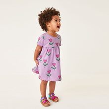 Load image into Gallery viewer, Lilac Short Sleeve Scallop Edge Cotton Jersey Dress (3mths-6yrs)
