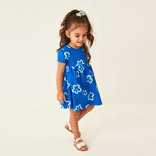 Load image into Gallery viewer, Blue Short Sleeve Cotton Jersey Dress (3mths-6yrs)
