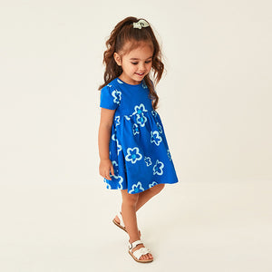 Blue Short Sleeve Cotton Jersey Dress (3mths-6yrs)