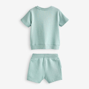 Mineral Green Plain Sweat T-Shirt And Shorts Set (3mths-6yrs)