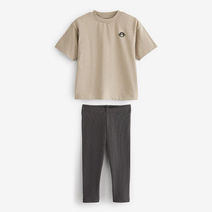 Neutral Oversized Short Sleeve T-Shirt and Leggings Set (3mths-6yrs)
