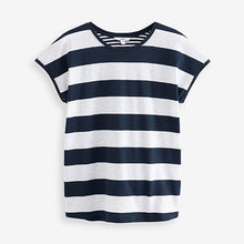 Load image into Gallery viewer, Navy Blue/ White Stripe Short Sleeve Crew Neck Slub T-Shirt
