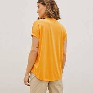 Ochre Yellow Sequin Stripe Sparkle Cap Sleeve Slouchy T-Shirt
