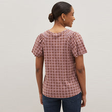 Load image into Gallery viewer, Purple Tile Smocked Short Sleeves Round Neck Top
