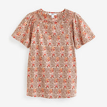 Load image into Gallery viewer, Ecru Ditsy Smocked Short Sleeves Round Neck Top
