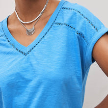 Load image into Gallery viewer, Blue Marl V-Neck Cotton Bubble Hem Top
