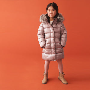 Toffee Pink Shower Resistant Faux Fur Trim Padded Coat (3-12yrs)