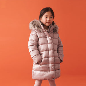 Toffee Pink Shower Resistant Faux Fur Trim Padded Coat (3-12yrs)