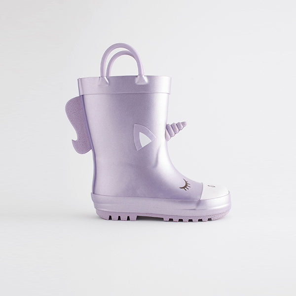 Lilac Purple Unicorn Handle Wellies (Younger Girls)