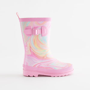 Multi Pink Marble Buckle Wellies (Older Girls)