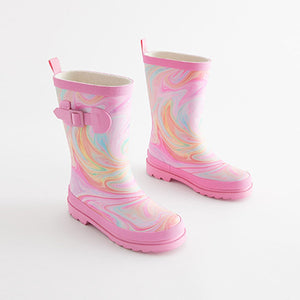 Multi Pink Marble Buckle Wellies (Older Girls)