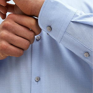 Light Blue Regular Fit Easy Care Textured Single Cuff Shirt