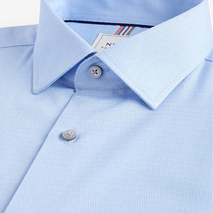 Light Blue Regular Fit Easy Care Textured Single Cuff Shirt