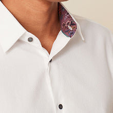 Load image into Gallery viewer, White Slim Fit 100% Cotton Textured Trimmed Single Cuff Shirt
