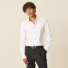 Load image into Gallery viewer, White Slim Fit 100% Cotton Textured Trimmed Single Cuff Shirt
