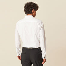 Load image into Gallery viewer, White Slim Fit 100% Cotton Textured Trimmed Single Cuff Shirt
