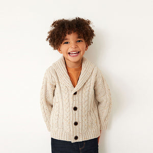 Ecru Cream Shawl Collar Cable Cardigan (3mths-6yrs)