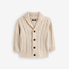 Load image into Gallery viewer, Ecru Cream Shawl Collar Cable Cardigan (3mths-6yrs)
