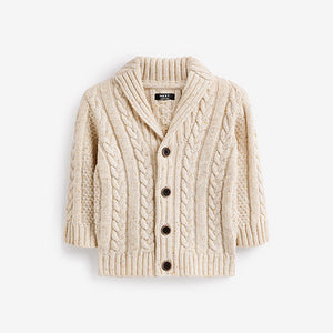 Ecru Cream Shawl Collar Cable Cardigan (3mths-6yrs)