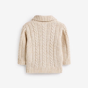 Ecru Cream Shawl Collar Cable Cardigan (3mths-6yrs)