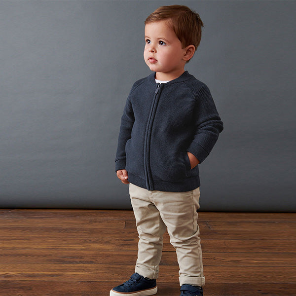 Navy Zip Through Cardigan