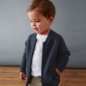 Navy Zip Through Cardigan