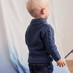 Blue Zip Neck Chunky Cable Jumper (3mths-6yrs)