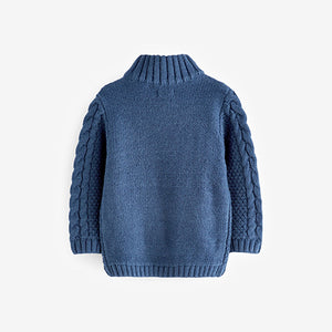 Blue Zip Neck Chunky Cable Jumper (3mths-6yrs)