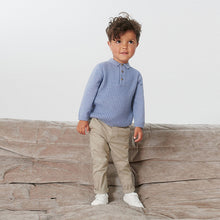 Load image into Gallery viewer, Blue Cable Knit Smart Long Sleeve Polo Shirt (3mths-6yrs)
