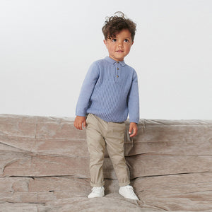 Blue Cable Knit Smart Long Sleeve Polo Shirt (3mths-6yrs)