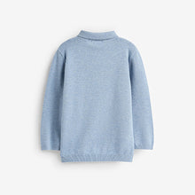 Load image into Gallery viewer, Blue Cable Knit Smart Long Sleeve Polo Shirt (3mths-6yrs)
