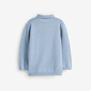 Blue Cable Knit Smart Long Sleeve Polo Shirt (3mths-6yrs)