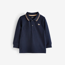 Load image into Gallery viewer, Navy Blue Tipped Long Sleeve Polo Shirt (3mths-6yrs)
