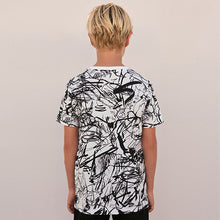 Load image into Gallery viewer, White Mono Graffiti Scribble Short Sleeve All-Over Print T-Shirt (3-12yrs)
